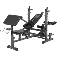 Gyronetics Multifunktion Hantelbank - mit Langhantel-Ablage, Curlpult und Butterfly, Dip-Station, Beincurler, Verstellbar, 165x139x128 cm, Stahl - Trainingsbank, Kraftstation, Bankdrücken, Schrägbank