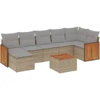 vidaXL 8-tlg. Garten-Sofagarnitur mit Kissen Beige Poly Rattan