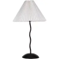 Beliani Tischlampe Schwarz mit Metallfuß 49 cm Plisseeschirm Stoffschirm Kegelform Langes Kabel mit Schalter Modern Schlaf- u. Wohnzimmer Beleuchtung