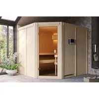 Karibu Sauna Innensauna Horna Eckeinstieg Ofen 9 kW externe Strg easy 231x196x198 cm ohne Dachkranz
