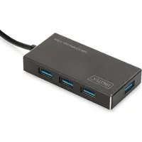 Digitus USB 3.0 Office Hub, 4-Port, USB 3.2 Gen 1 (3.1 Gen 1) Type-A, USB 3.2 Gen 1 (3.1 Gen 1) Type-A, 5000 Mbit/s, Schwarz, Aluminium, 1,2 m