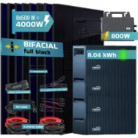 SUNNIVA 4000W Balkonkraftwerk mit 8,04 kWh Speicher TSUN SOLARCANTSOL-DCU2000Lite, 8x 500W BIFAZIAL FULLBLACK komplett Steckdose, Solarspeicher