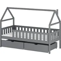 Mirjan 24 Kinderbett mit schubladen Domi, Hausbett, Lattenrost Flex aus Buchensperrholz (Farbe: Asche, Größe: 90x180 cm)