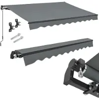 Juskys Markise 350 x 300 cm - Beschattung Terrasse & Balkon - Gelenkarmmarkise mit Kurbel & Halterung - Sonnenschutz Balkonmarkise Gelenkmarkise Grau