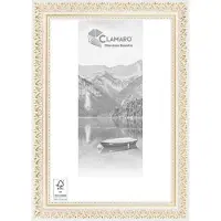 Clamaro 'Friedrich' Bilderrahmen Antik Massivholz | Weiss Gold | Shabby Chic Vintage Barock | Holzrahmen inkl. Acrylglas, Rückwand, Aufhänger (Querformat & Hochformat), Größe:60x43