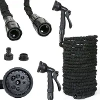 Grafner Gartenschlauch flexibel dehnbar Flexischlauch, 30 Meter, 3-fach Latexkern, mit 8-fach Soft-Multifunktionsbrause, KEIN PLATZEN, massive Steckverbinder, schwarz flexi Schlauch