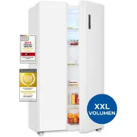 Exquisit Side-by-Side Kühl-Gefrierkombination, 442 Liter, No-Frost, LED-Display, 10 Ablagen, leiser Betrieb, 91 cm Breite, SBS46-040E weiss