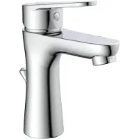Schutte PICO Waschtischarmatur mit Zugstange, Wasserhahn Bad mit Ablaufgarnitur Waschbecken, Chrom