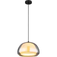 Globo Lighting Hängeleuchte Metall schwarz matt, Glas rauchfarben, opal, Kabel Textil schwarz, Höhe kürzbar, ø: 400mm, H: 1200mm, exkl. 1x E27 60W 230V