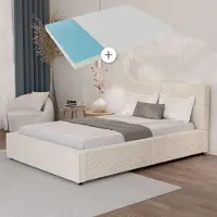 Juskys Polsterbett Salerno mit Matratze 140 x 200 cm, Cord Design & modern - Beige