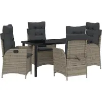 vidaXL Möbel 5-teiliges Garten-Dining-Set mit Kissen Grau Poly Rattan - Gartenstühle 3380500
