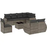 vidaXL 9-tlg. Garten-Sofagarnitur mit Kissen Grau Poly Rattan