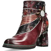 LAURA VITA Damen Stiefelette Leder mit Blütenapplikation Blumenmuster Kinoao 13, Größe:37 EU, Farbe:Rot