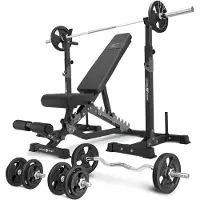 Marbo-sport Marbo Sport - Set MS34_2.0_83KG | Doppelseitige Bank + Hantelablage (2 Stück) mit Sicherung + Stangen- und Hantelscheiben Set 83 kg