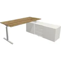Kerkmann Schreibtisch Form 2 180x80x74 cm m. Sideboard 160x50x58 cmT-Fuß Alusilber asteiche