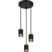 Globo Lighting Hängeleuchte Metall schwarz matt, Aluminium schwarz matt, Aluminium goldfarben, Kabel PVC schwarz, Höhe kürzbar, ø: 210mm, H: 1155mm, exkl. 3x GU10 25W 230V