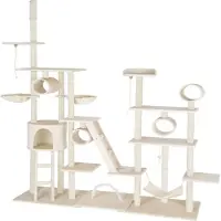 TecTake Kratzbaum Snooky 234 bis 261 cm inklusive 2 Treppen, 2 Spielkordeln, Kratzbogen, Deckenspanner und Kippschutz