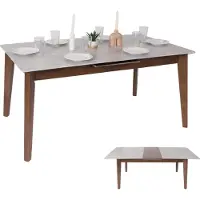 Mendler Esszimmertisch MCW-M57, Esstisch, Massiv-Holz Laminat Melamin 160-200x90cm, ausziehbar Beton-Optik, braune Beine