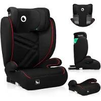 Lionelo Hugo I-Size Autokindersitz ab 4 - 12 Jahre, ab 15 kg - 36 kg, i-Size ISOFIX oder Autogurte- Sporty Schwarz Rot