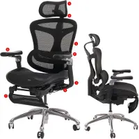 Sihoo Bürostuhl, Schreibtischstuhl Drehstuhl, ergonomisch, Lordosenstütze Fußstütze 6D-verstellbare Armlehnen schwarz