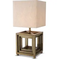Casa Padrino Luxus Tischleuchte Vintage Messing / Beige 30 x 30 x H. 65,5 cm - Schreibtischleuchte mit quadratischem Lampenschirm - Luxus Tischleuchten - Luxus Schreibtischleuchten