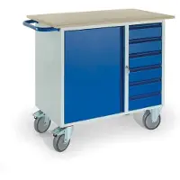ROLLCART Werkbank mit Schrank, 6 Schubladen und 2 Lenkrollen/2 Bockrollen
