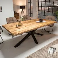 Riess Massiver Industrial Esstisch GALAXIE 160cm Mangoholz sternenförmiges Gestell