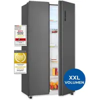 Exquisit Side-by-Side Kühlschrank mit Gefrierteil, 442 Liter, 10 Ablagen, No-Frost, LED-Anzeige, 91 cm Breite, SBS546-040D anthrazit