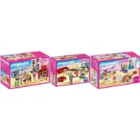 Playmobil 70206, 70207, 70208 Dollhouse 3er Set Küche + Wohnzimmer + Schlafzimmer