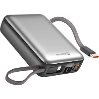 Swissten , Externer Akku 20000mAh mit USB-C- und Lightning-Kabel Kompakt, Silber