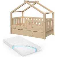 VitaliSpa Hausbett Design Naturholz 70x140 cm mit Schublade und Matratze, Model 33459