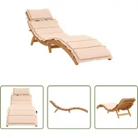 The Living Store Sonnenliege mit Auflage Beige Massivholz Akazie