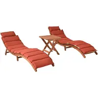 Merxx Gartenliegen Set Ipanema 5tlg., 2 Liegen, 2 Wendeauflage rot/beige, Klapphocker 50 x 50 cm - Eukalyptus
