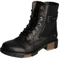 Mustang Damen Stiefelette gerippter Strickschaft Stretch Zierlasche 1443-502, Größe:41 EU, Farbe:Schwarz