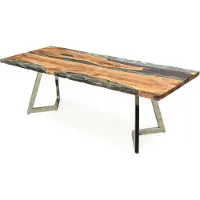 Demotex GmbH Luxus Esstisch Braun / Silber 230 x 100 x H. 76 cm - Rechteckiger Küchentisch mit Epoxiharz - Esszimmer Möbel - Epoxiharz Möbel - Luxus Möbel