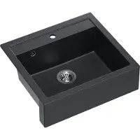 Quadron Spülbecken 2-Becken Spüle | Größe: 59,5 x 54 x 20,5 cm | BILL 110 | Granitspüle aus GraniteQ mit Siphon | Schwarz Diamant/Abfluss aus Stahl