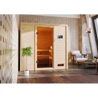 Karibu Sauna Innensauna Adelina Fronteinstieg Ofen 9 KW externe Strg easy 196x169x187 cm ohne Dachkranz