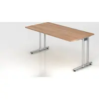 Proregal - Büromöbel mit top Leistungsdaten Schreibtisch Mauno | Nussbaum | BxT 160x80cm | Arbeitshöhe 72cm | höhenjustierbar 0-10 mm | C-Fuß-Gestell Silber | Rechteckform