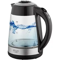 Adler AD 1285, 1,7 l, 2200 W, Schwarz, Stahl, Transparent, Glas, Stahl, Regelbare Temperatur, Wasserstandsanzeige