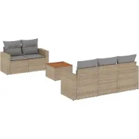 vidaXL 6-tlg. Garten-Sofagarnitur mit Kissen Beige Poly Rattan