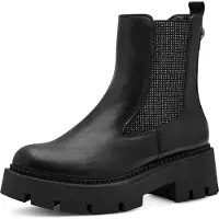 Tamaris Damen Chelsea Boot derbe Profilsohle Glitzersteine Stretcheinsatz Stiefelette 1-25475-43, Größe:41 EU, Farbe:Schwarz