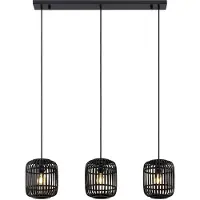 LINDBY Pendellampe Canyana, schwarz, 3-flg., Rattan, 105 cm