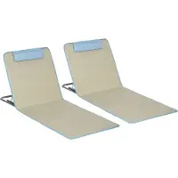 Outsunny Strandmatte, 2er Set Faltbare Strandliege mit Kopfkissen, 5-stufige Höhenverstellbare Strandmatratze mit Tragetasche, Stahl, Beige