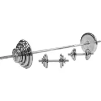 Gorilla Sports Hantelset - 100kg, Langhantelstange 170cm, Gewichte 6x1,25kg, 6x2,5kg, 2x5kg, 2x10kg, 2x15kg, Kurzhanteln 30mm, 6 Sternverschlüsse, Griff gerändelt, Chrom - Hantel Set