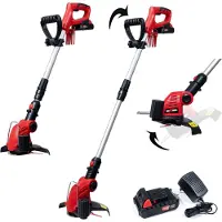 Grafner 2in1 Akku Rasentrimmer mit Kunststoff-Messer, 20V Li-Ion Akku, Schnell-Ladegerät, EDGE-Funktion für saubere Kanten, Teleskopstiel, dreh- neigbarer Motorkopf, klappbarer Pflanzenschutzbügel