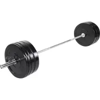 Gorilla Sports Langhantelset Olympia - 50mm, 140 kg Hantelscheiben gummiert, Langhantelstange 220cm, bis 450 kg Belastbar, mit 2 Federverschlüssen - Hantelset, Bumper Plates, Gewichten