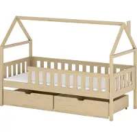 Mirjan 24 Kinderbett mit schubladen Domi, Hausbett, Lattenrost Flex aus Buchensperrholz (Farbe: Kiefer, Größe: 90x200 cm)