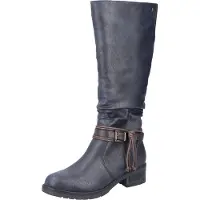 Rieker Damen Stiefel Langschaft Blockabsatz Kordel Schnalle 91694, Größe:37 EU, Farbe:Blau