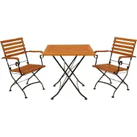 Degamo Bistroset SitzgruppeKlappgarnitur HOFGARTEN 5-teilig (2x Klappsessel, 1x Klapptisch 75x75cm), Flachstahl schwarz + Eukalyptus
