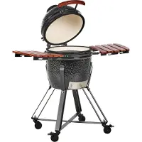 Beliani Holzkohlegrill Schwarz aus Keramik Kamado Stil auf Rollen mit Deckel Thermometer Grillrost Outdoor BBQ Gartenzubehör Standgrill